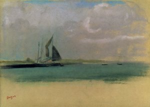 Limanda demirlemiş balıkçı tekneleri, 1869 dolayları (kağıt üzerinde pastel) by Edgar Degas